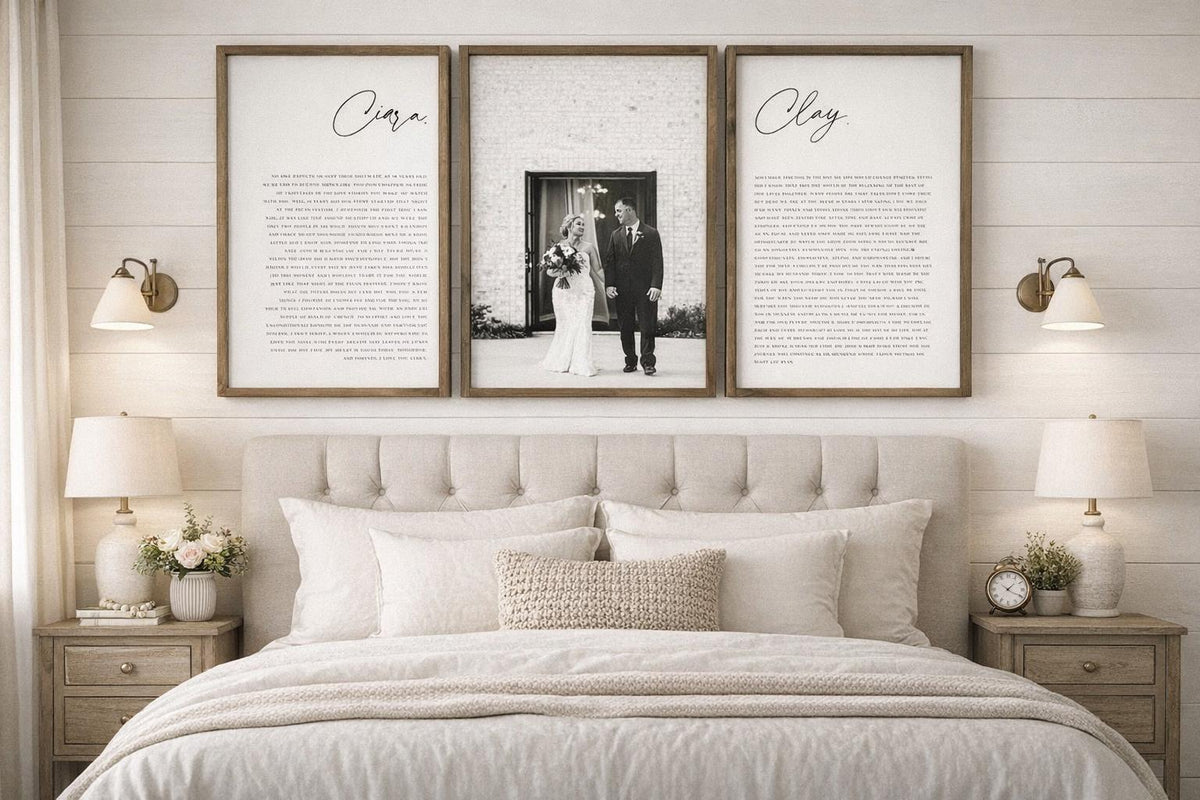 Custom Wedding Vows Wood Sign with Photo: His & Hers Bedroom Wall Art