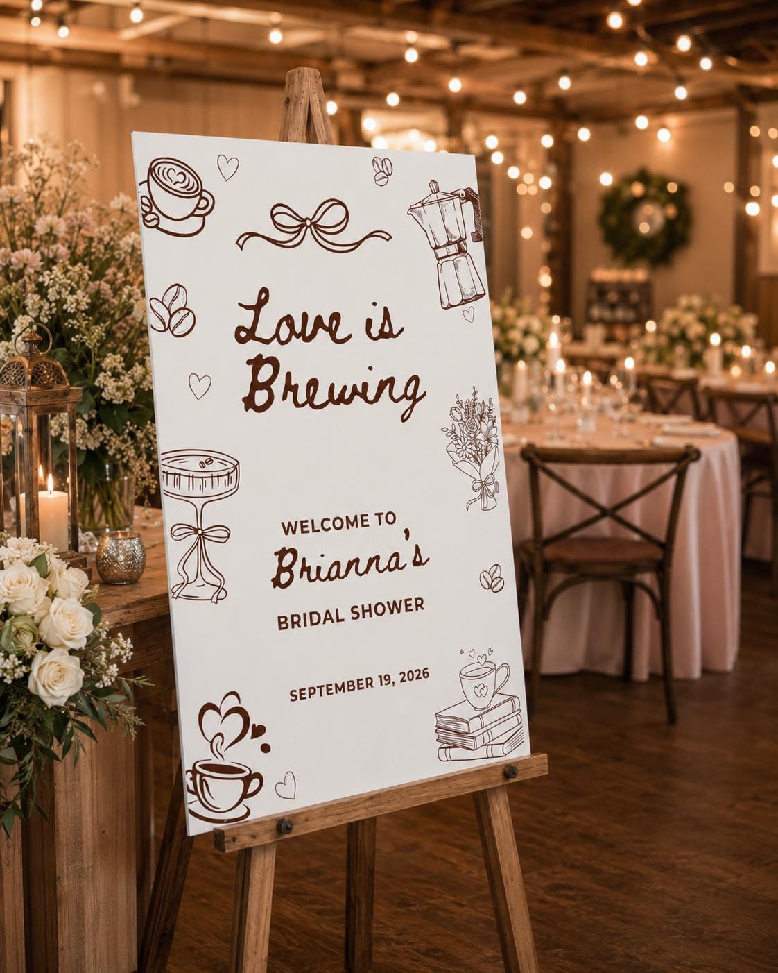 Love Is Brewing Bridal Shower Sign Printed, Custom Bridal Shower Welcome Sign, Coffee Theme Shower Decor, Printed Welcome Board