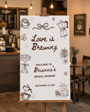 Love Is Brewing Bridal Shower Sign Printed, Custom Bridal Shower Welcome Sign, Coffee Theme Shower Decor, Printed Welcome Board