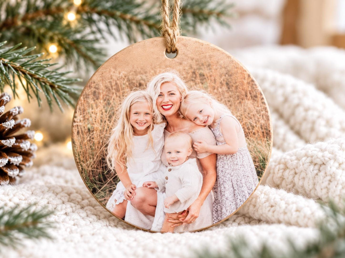 Wood Personalized Photo Christmas Ornament, wooden round photo ornament, Photo on Wood, 5th Anniversary Gift, Wood Photo, Wood Wall Art,