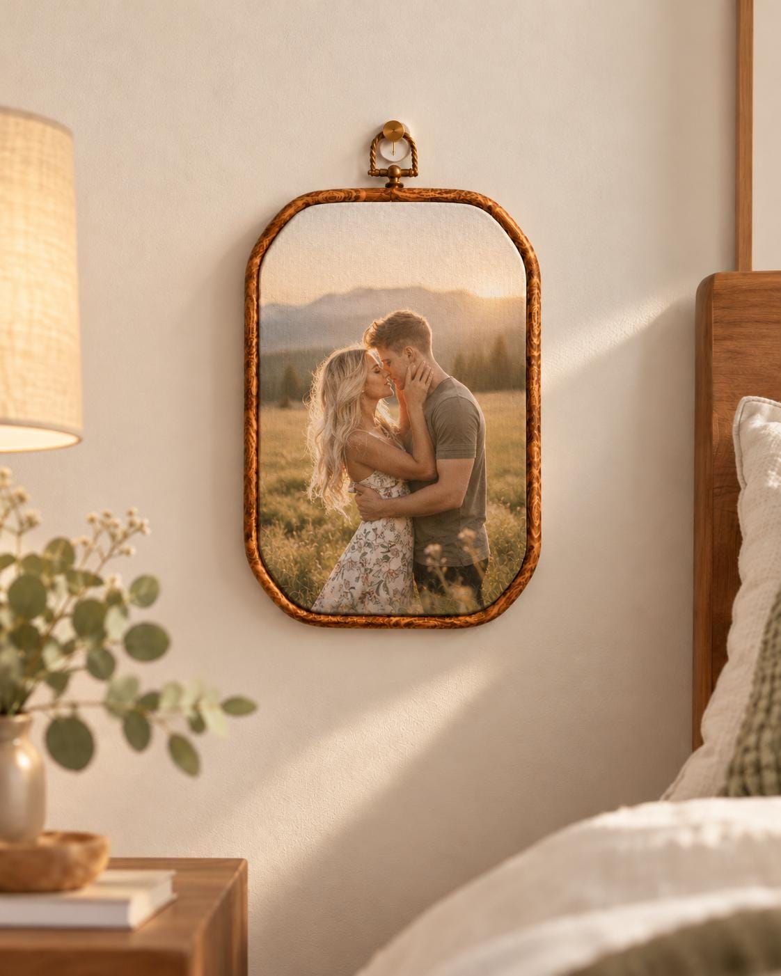 Custom Canvas Photo Hoop, Personalized Family Photo Frame, Vintage Embroidery Hoop Wall Decor, Wedding Photo Gift, Anniversary Keepsake