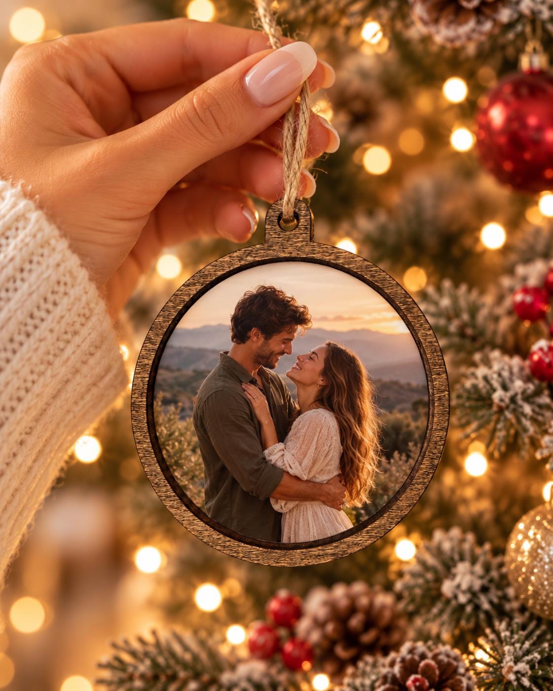 First Christmas Married Ornament, Personalized Couple Photo Ornament, Engagement & Wedding Keepsake Gift