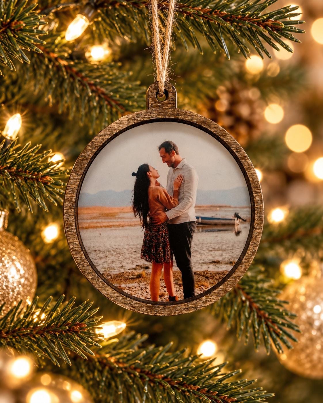First Christmas Married Ornament, Personalized Couple Photo Ornament, Engagement & Wedding Keepsake Gift