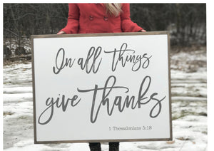 In All Things Give Thanks | In All Things, Give Thanks Sign | Fall Signs | Thanksgiving Sign Wood | Scripture Signs | Fall Wall Decor
