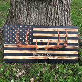 Rustic Deer head antlers American Flag | American Wooden Flag | Rustic flag Sign | Wood Flag | Rustic Wooden Flag Sign |