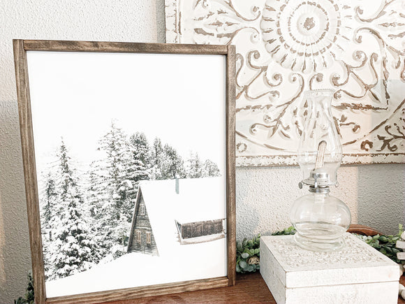 Cabin in Snow Print | Winter Wall Art Prints | Christmas Decor | Farmhouse Print | Rustic Christmas Printable Art