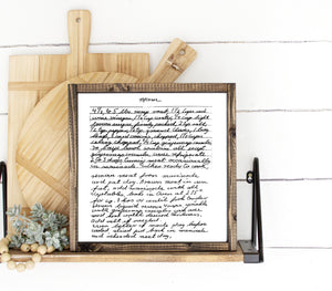 Custom Framed Handwritten Recipe sign, Your handwritten Recipe/Letter wood Sign, Handwritten letter, handwritten recipes, Recipe Sign