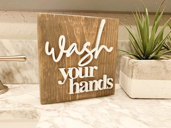 wash your hands wood block 3D sign | Wash your hands bathroom Sign | Laser cut bathroom wall decor | Wooden wall art |