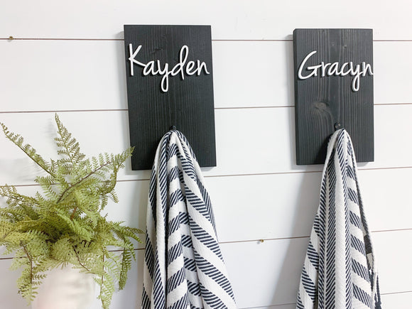 Bathroom Wall Decor | Personalized Name Towel Hook | Towel Holder | Personalized Sign | Backpack Hooks | Custom Name Signs