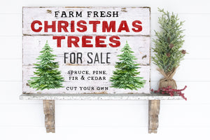Distressed Farm Fresh Christmas Tree Sign | Christmas Distressed Sign