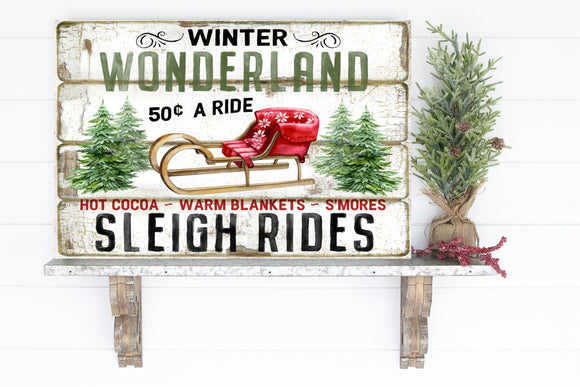 Distressed Winter Wonderland Sleigh Rides Christmas Tree Sign | Christmas Distressed Sign
