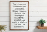 Serenity Prayer Sign | Above Couch Sign | God grant me the serenity to accept the things I cannot change Wood Sign