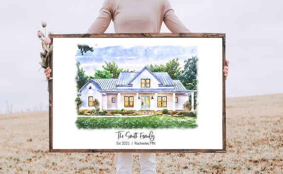 Watercolor Home Portrait on Wood | Watercolor Print | Home Wood Sign | Our First Home | Housewarming Gift Idea | Realtor Gift Homeowner Gift