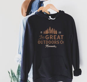 The great outdoors co minnesota Hooded Sweatshirt | Outdoor Hoodie | Hiking and Camping Hooded Sweatshirt | Trees Hooded Sweatshirt