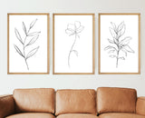 Set of 3 Floral Wall Art | Minimalist floral print | Floral wall art | Wood signs | Botanical wall art | Flower Line Art | 3 Piece Wall Art