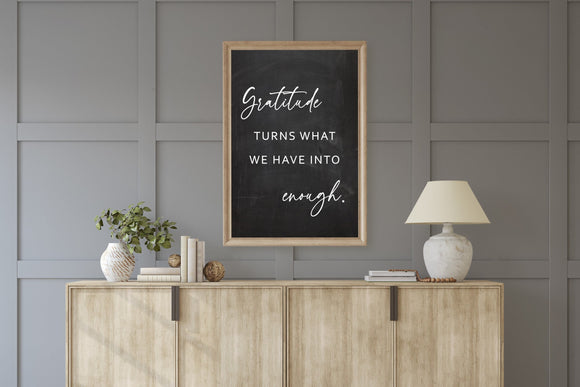 Gratitude Turns What We Have Into Enough Sign | Inspirational Wall Art | Home Wall Decor | Wooden Signs | Signs For Home | Dining room sign