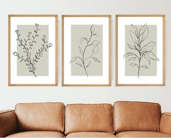 Sage Green Wall Art Prints |Minimalist floral print | Floral wall art | Wood signs | Botanical wall art | Flower Line Art | 3 Piece Wall Art