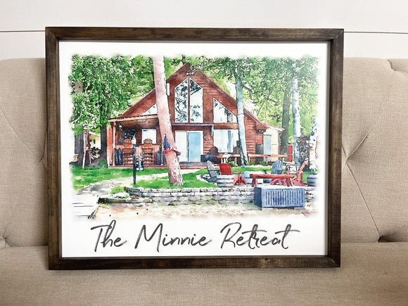 Watercolor Home Portrait on Wood | Watercolor Print | Home Wood Sign | Aibrnb VRBO sign | Housewarming Gift Idea | Realtor Gift Airbnb Sign