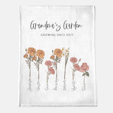 Mothers Day Gift for Grandma, Custom Grandma's Garden Blanket, Custom Birth Flower Blanket With Names, Personalized Grandma Birth Flower