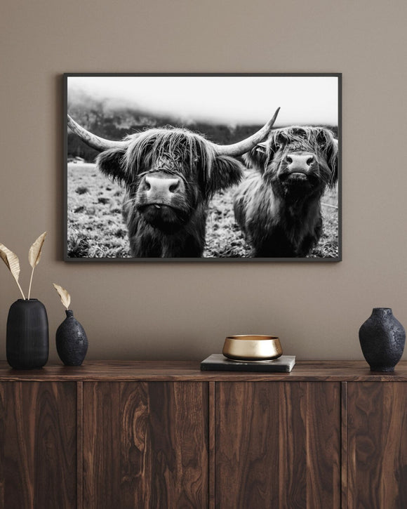 Highland Cow Print | Longhorn Print | Farm Animal Art | Cow Print | Highland Cow | Cattle Prints | Black And White Animal Print Sign